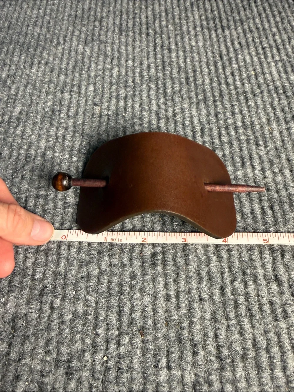 Vintage Colette Malouf Brown Leather & Wood Hair Slide Barrette
